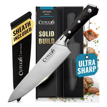 Cutluxe 8-inch German high-carbon steel chef knife with pakkawood handle