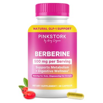 Pink Stork berberine 500 mg bottle, 30 capsules