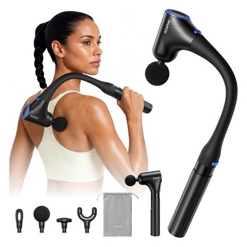 RENPHO Reach Curve massage gun with extension handle